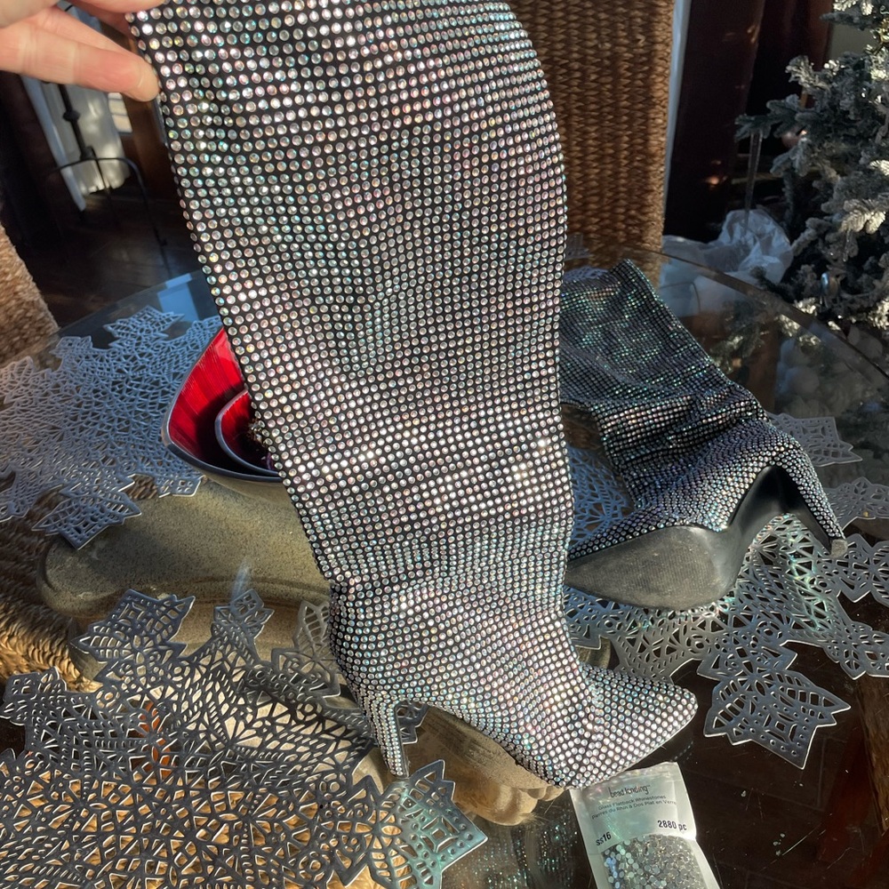 Steve Madden sequin diamond sparkly scrunch calf high heel boots - Picture 3 of 12